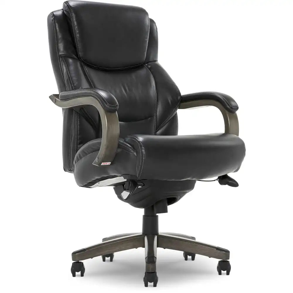 Lazboy Delano Big & Tall Executive Office Chair, Jet Black with Distressed Wood