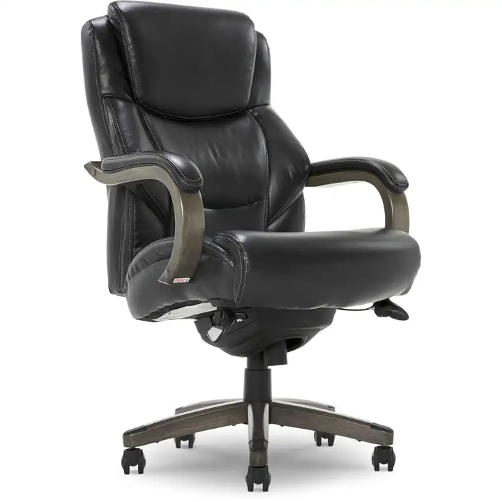 Lazboy Delano Big & Tall Executive Office Chair, Jet Black with Distressed Wood