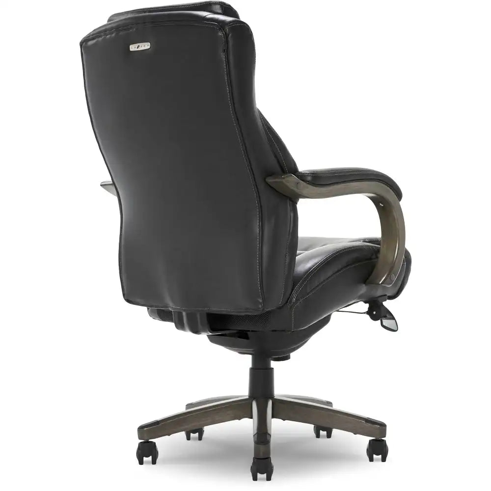 Lazboy Delano Big & Tall Executive Office Chair, Jet Black with Distressed Wood