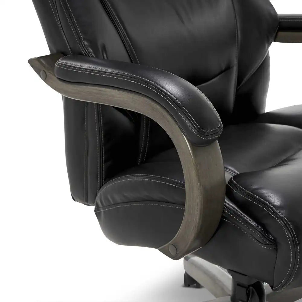 Lazboy Delano Big & Tall Executive Office Chair, Jet Black with Distressed Wood