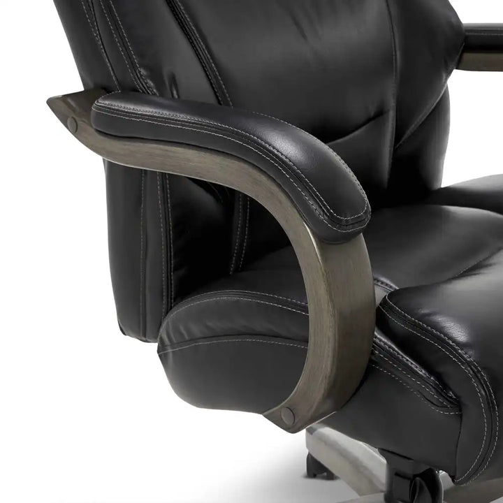Lazboy Delano Big & Tall Executive Office Chair, Jet Black with Distressed Wood