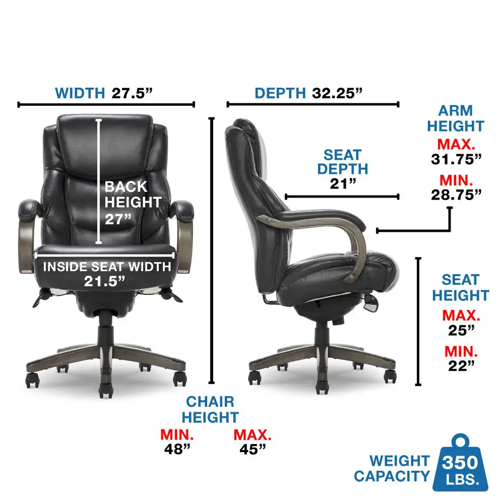 Lazboy Delano Big & Tall Executive Office Chair, Jet Black with Distressed Wood