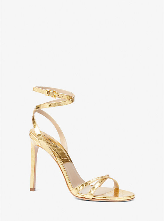 Michael Kors Chrissy Metallic Python Embossed Leather Sandal