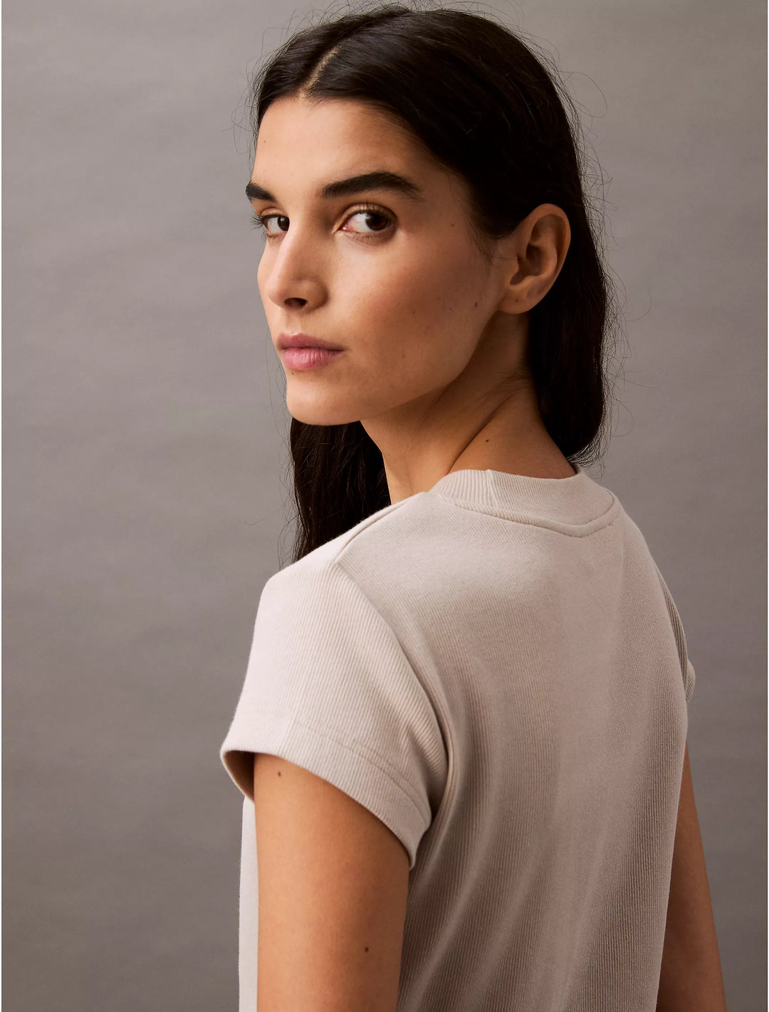 Calvin Klein Monogram Logo Ribbed Baby Tee