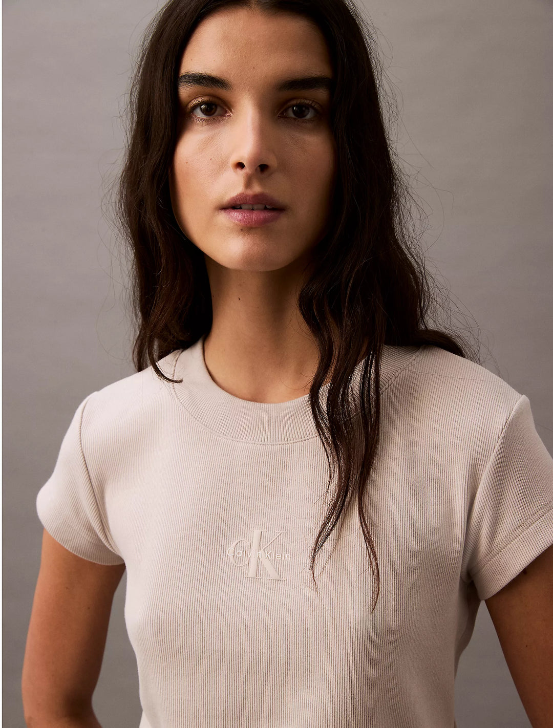 Calvin Klein Monogram Logo Ribbed Baby Tee