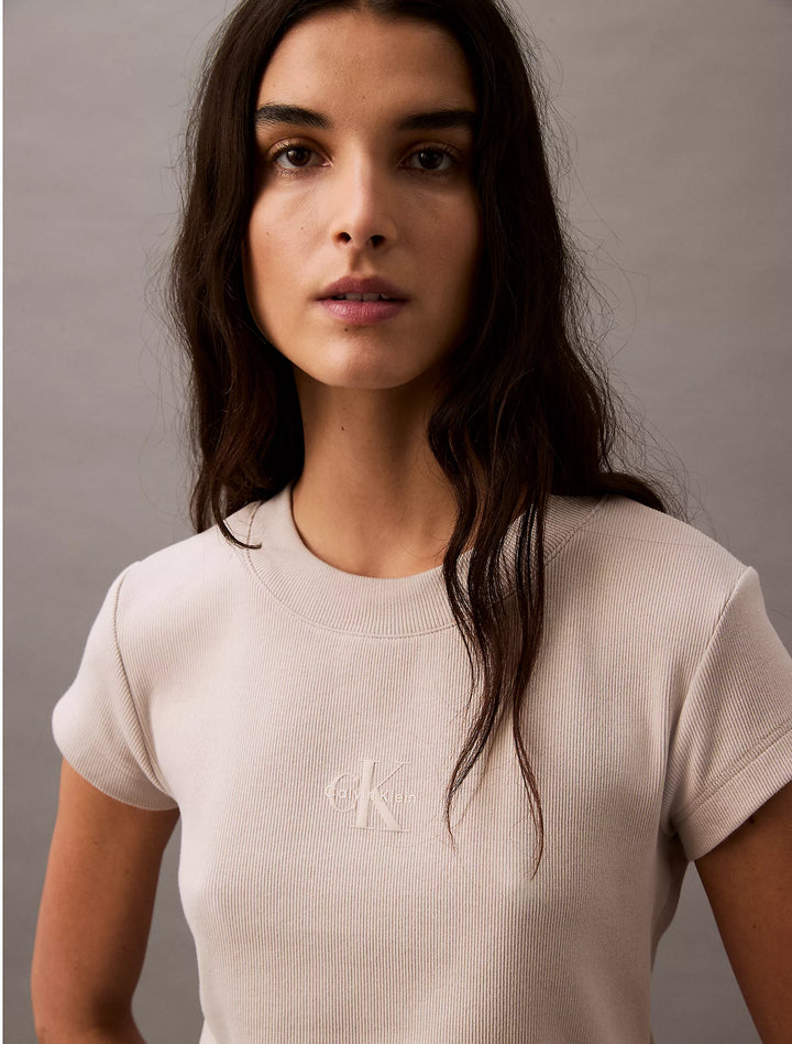 Calvin Klein Monogram Logo Ribbed Baby Tee