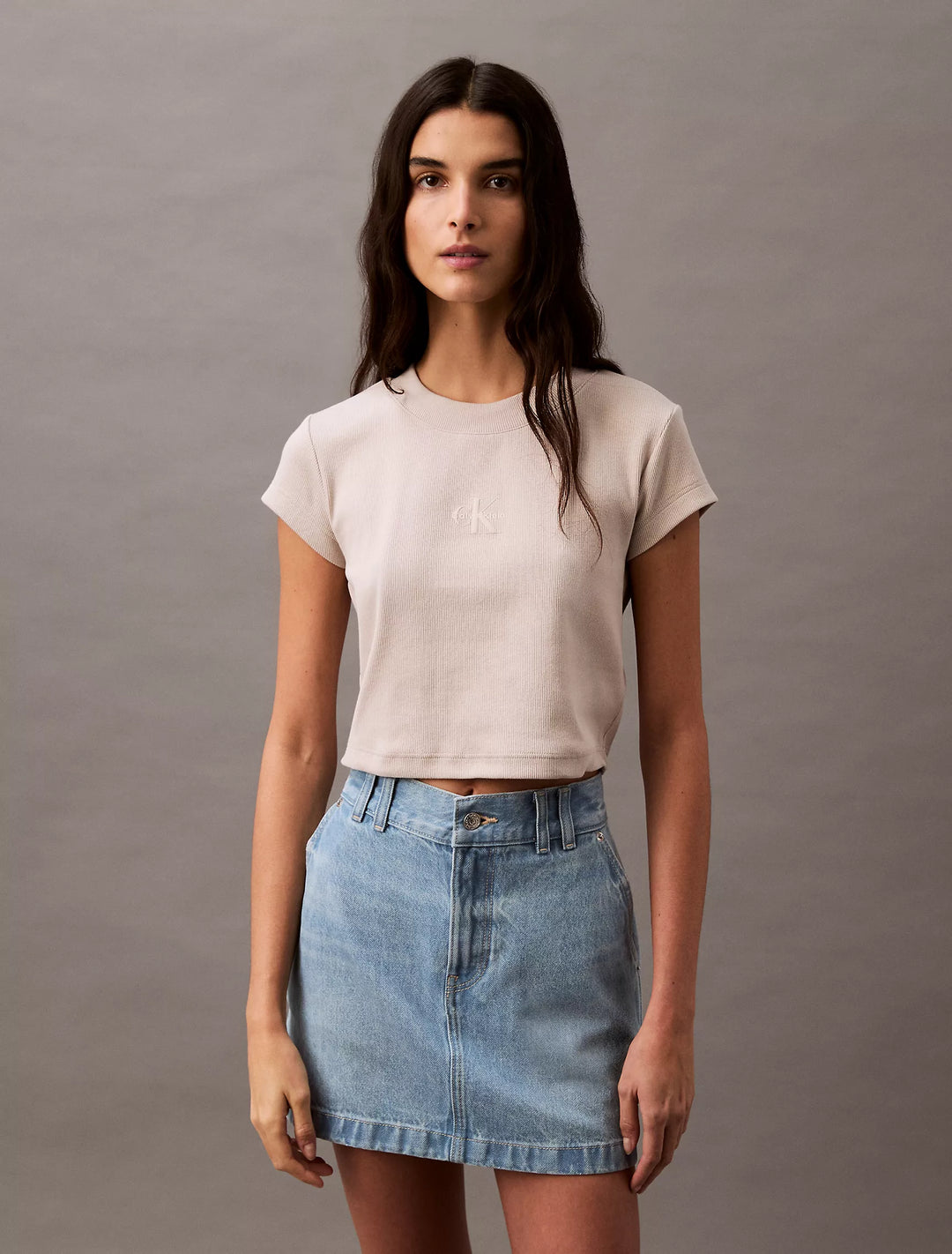 Calvin Klein Monogram Logo Ribbed Baby Tee