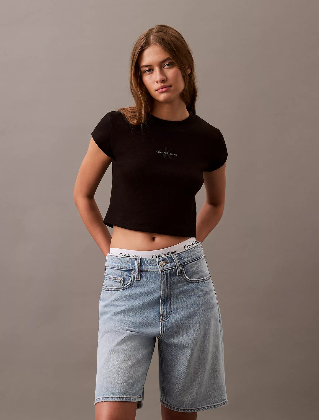 Calvin Klein Monogram Logo Ribbed Baby Tee