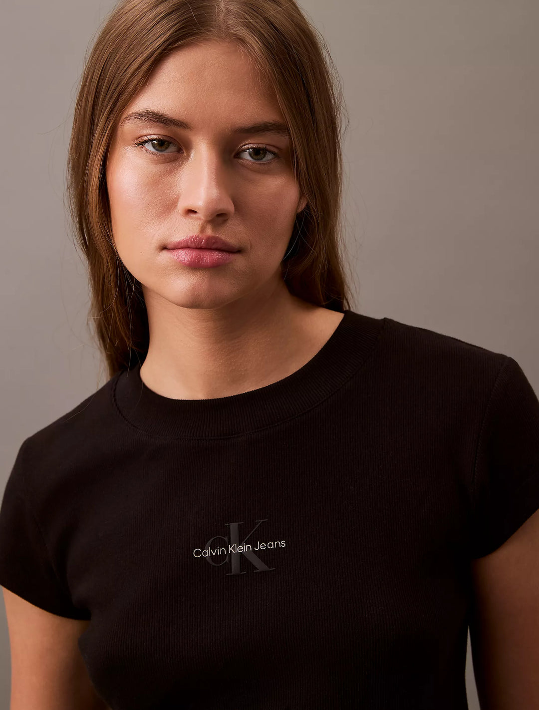 Calvin Klein Monogram Logo Ribbed Baby Tee