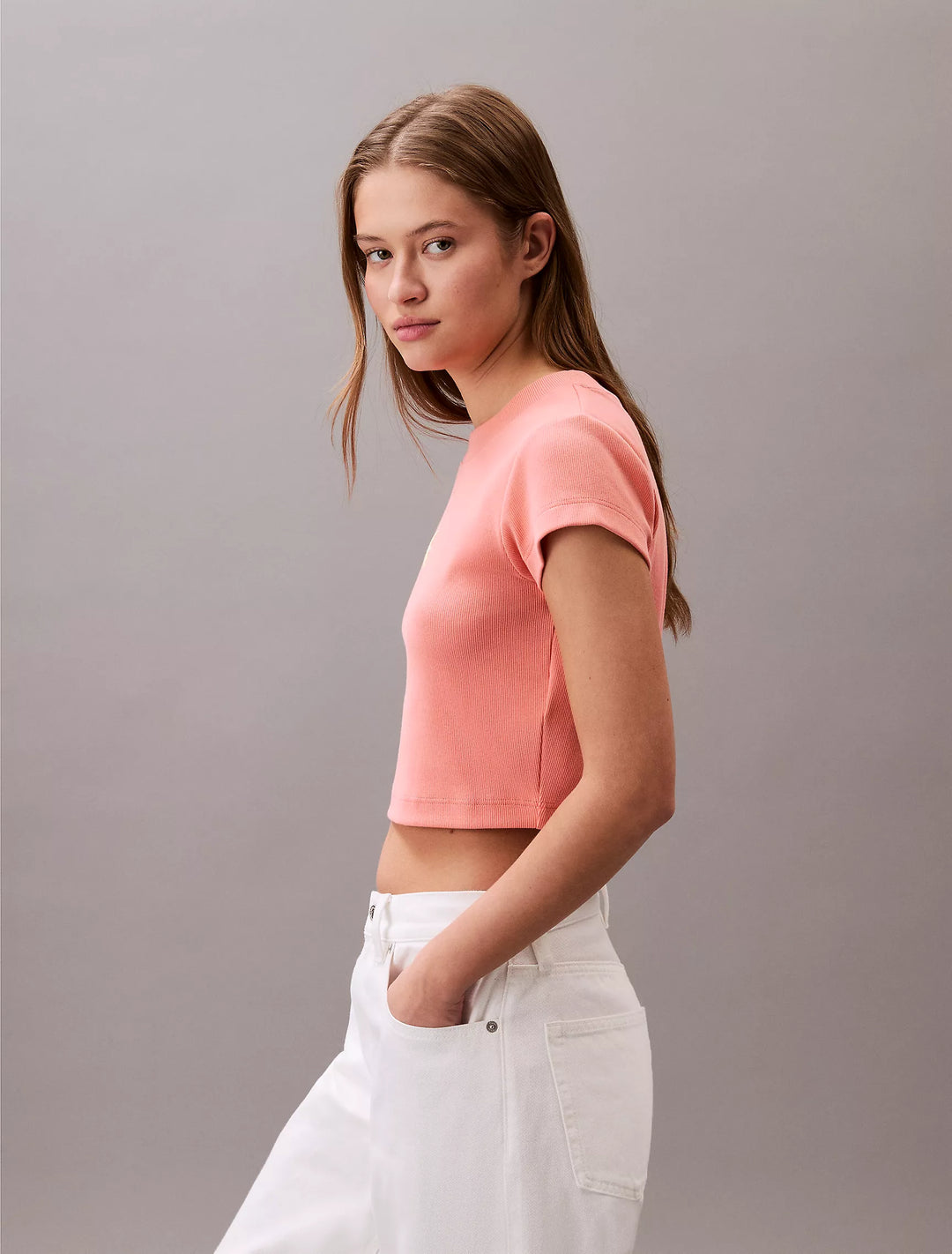 Calvin Klein Monogram Logo Ribbed Baby Tee