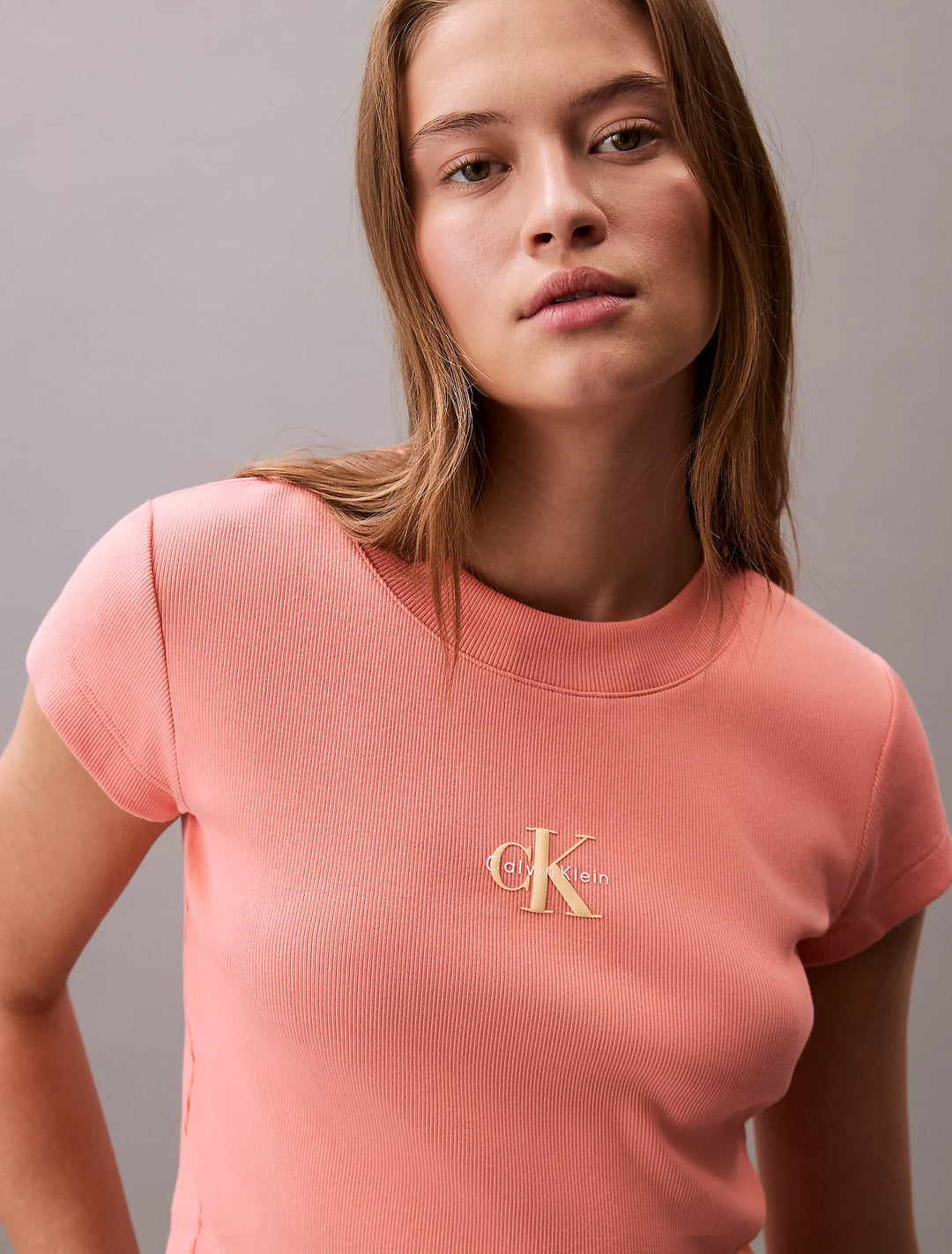 Calvin Klein Monogram Logo Ribbed Baby Tee