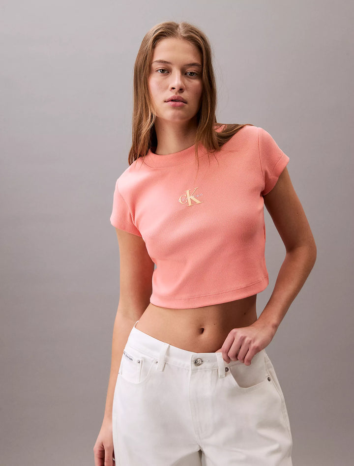 Calvin Klein Monogram Logo Ribbed Baby Tee
