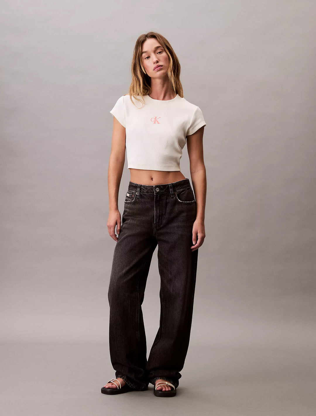 Calvin Klein Monogram Logo Ribbed Baby Tee