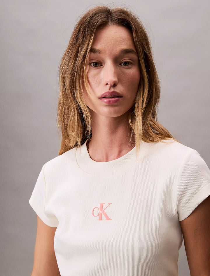 Calvin Klein Monogram Logo Ribbed Baby Tee
