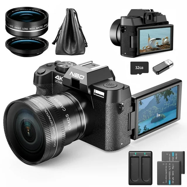 HHdemon 48MP 4K Digital Camera with 180° Flip Screen, WiFi & App Control