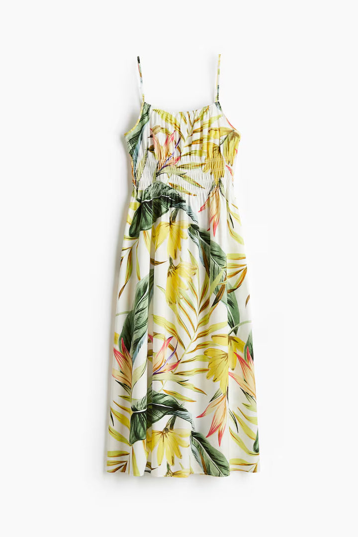 H&M Smocked-Detail Poplin Dress