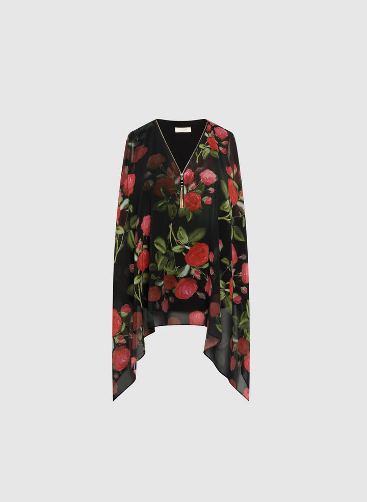 LAURA Floral Print Chiffon Poncho