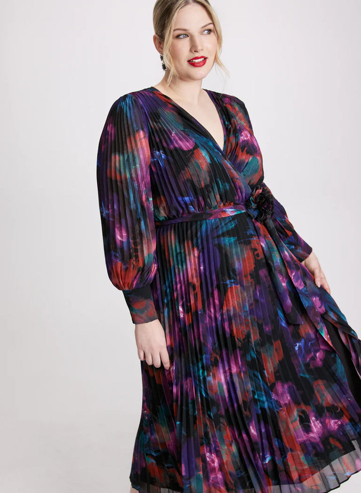 LAURA Joseph Ribkoff - Floral Plissé Midi Dres
