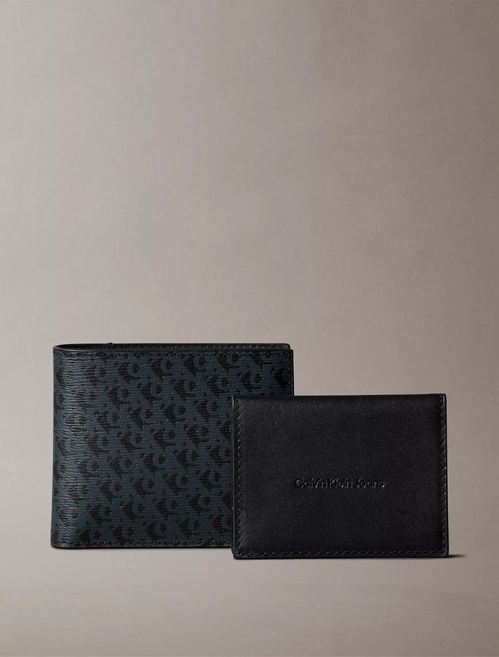Calvin Klein Allover Monogram Logo Matte Bifold Wallet + Card Case