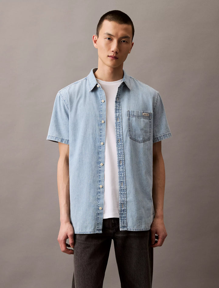 Calvin Klein Denim Short Sleeve Classic Button-Down Shirt