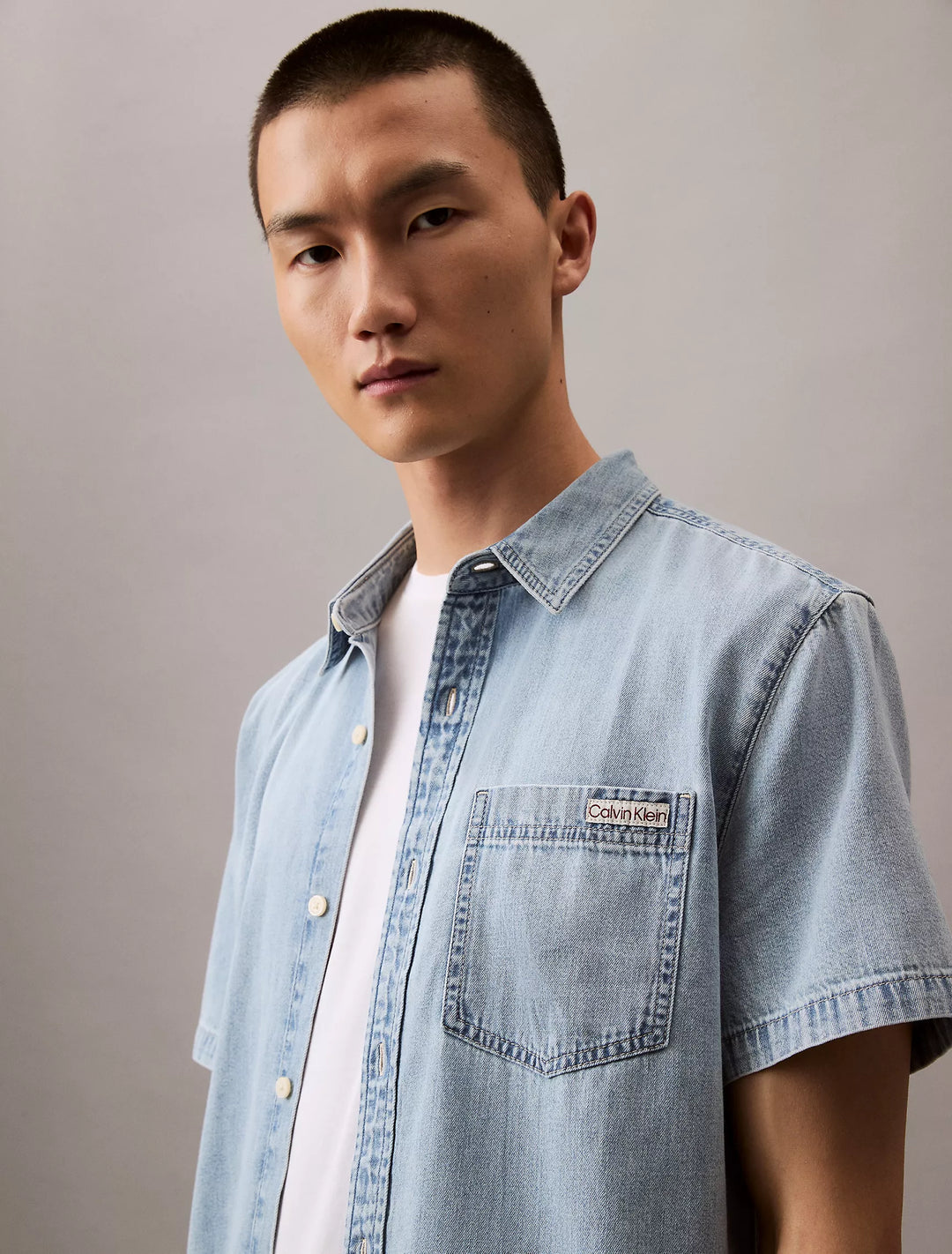 Calvin Klein Denim Short Sleeve Classic Button-Down Shirt