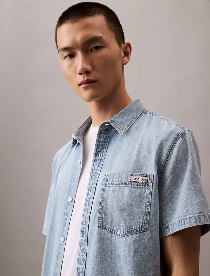 Calvin Klein Denim Short Sleeve Classic Button-Down Shirt