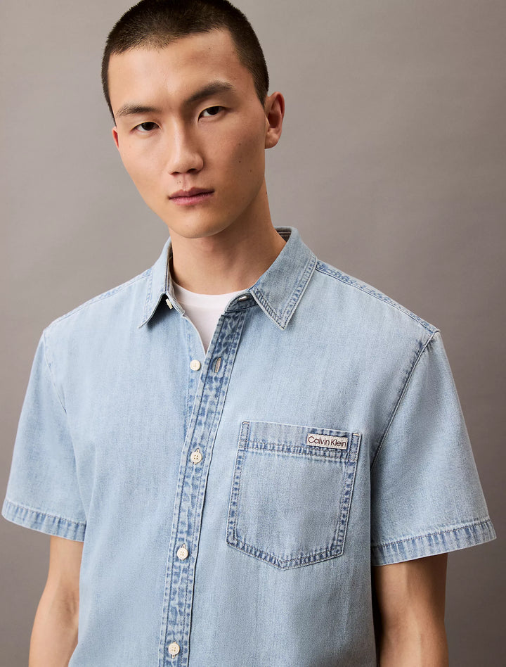 Calvin Klein Denim Short Sleeve Classic Button-Down Shirt