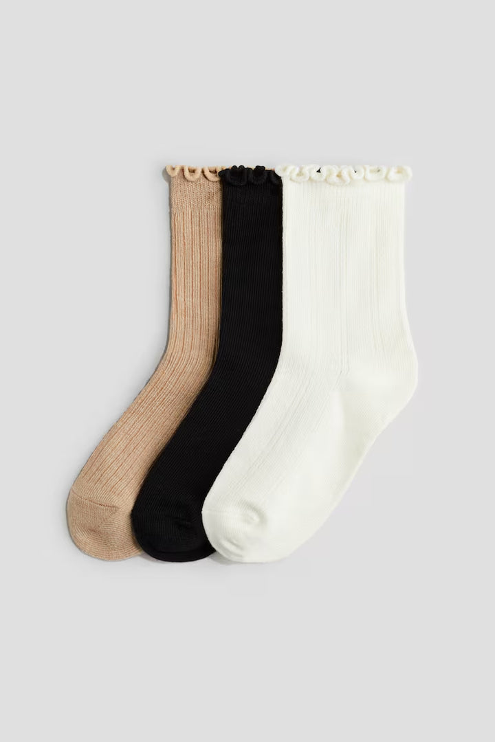 H&M 3-PACK SOCKS WITH OVERLOCKED TRIM