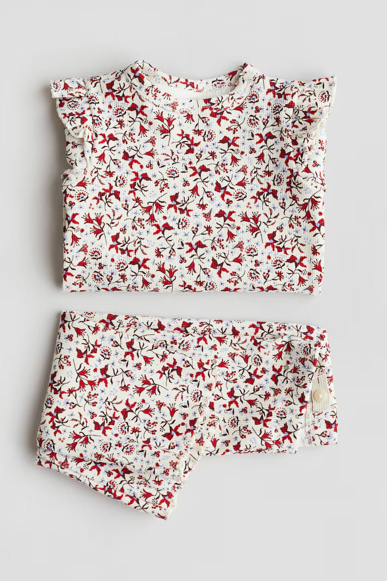 H&M 2-PIECE RUFFLE-TRIMMED COTTON JERSEY SET