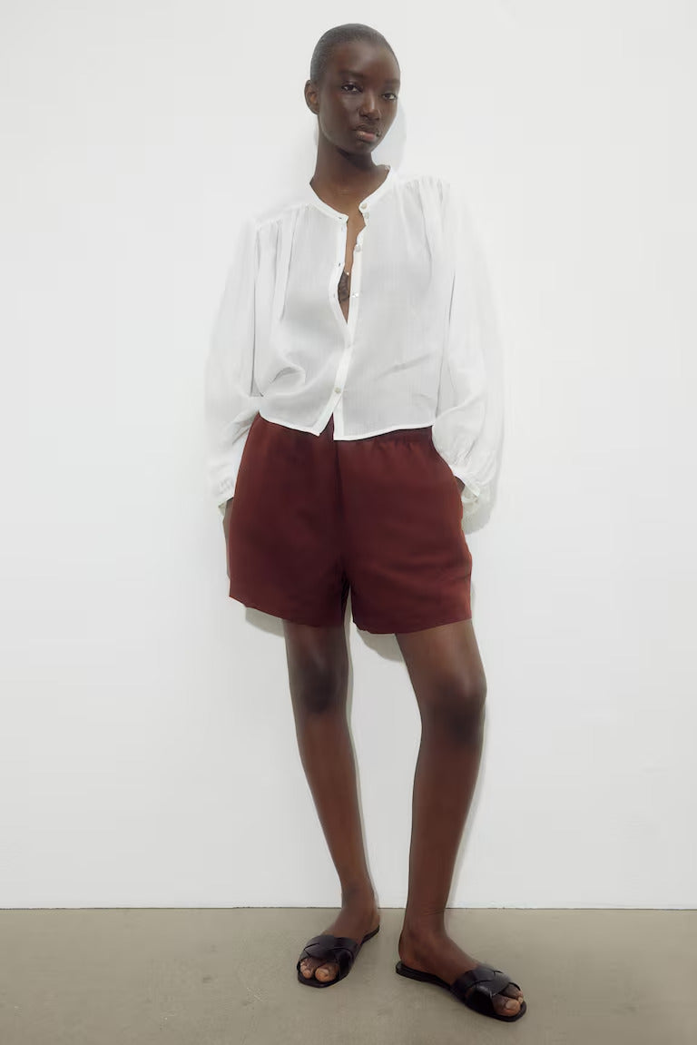 H&M LINEN-BLEND PULL-ON SHORTS