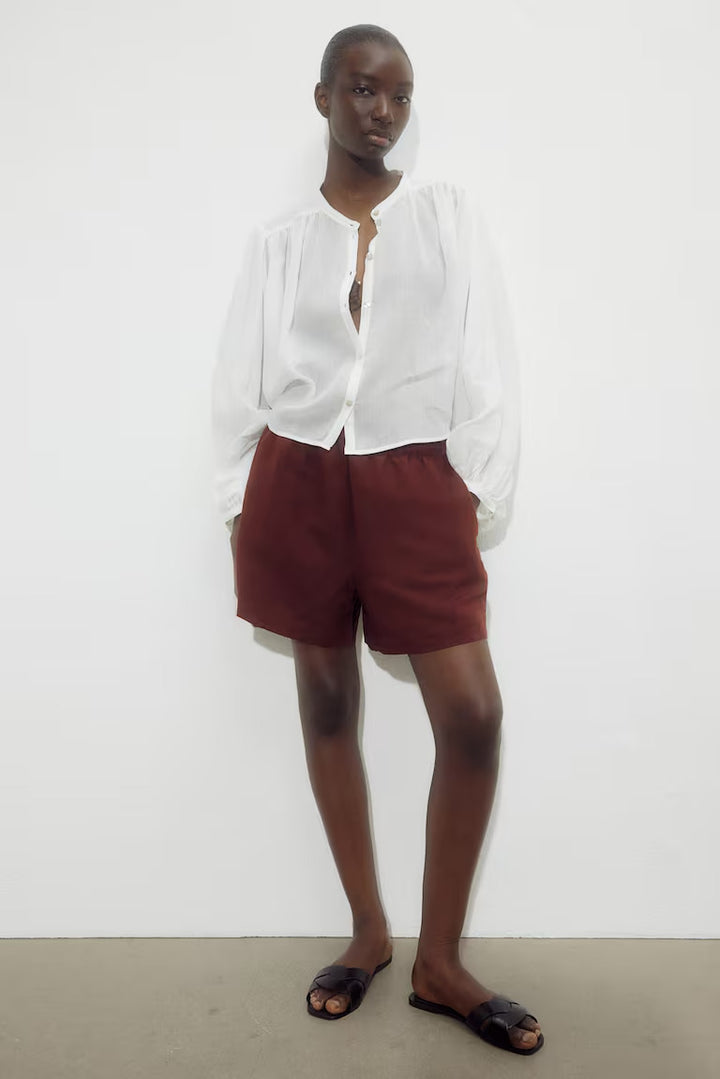 H&M LINEN-BLEND PULL-ON SHORTS