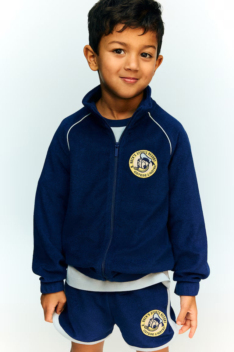 H&M TERRY TRACK JACKET WITH EMBROIDERED DETAIL