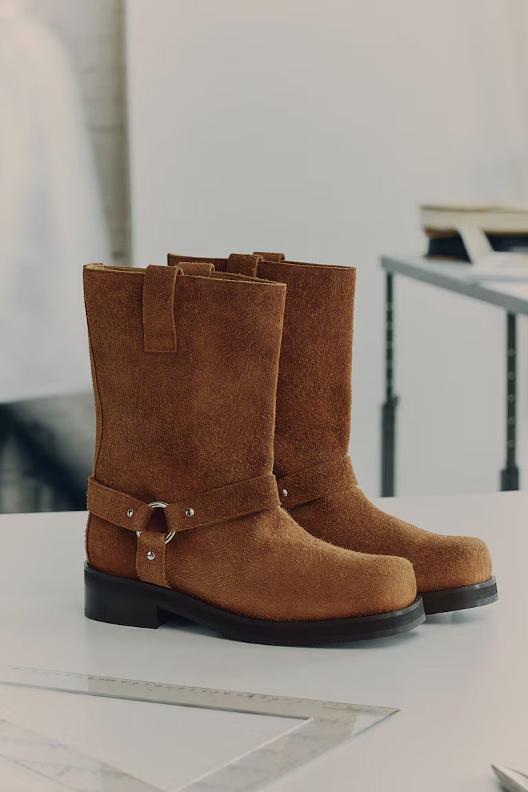 H&M SUEDE BIKER BOOTS