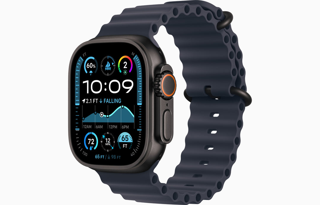 Apple Watch Ultra 2 GPS + Cellular, 49mm Black Titanium Case with Ice Blue Ocean Band