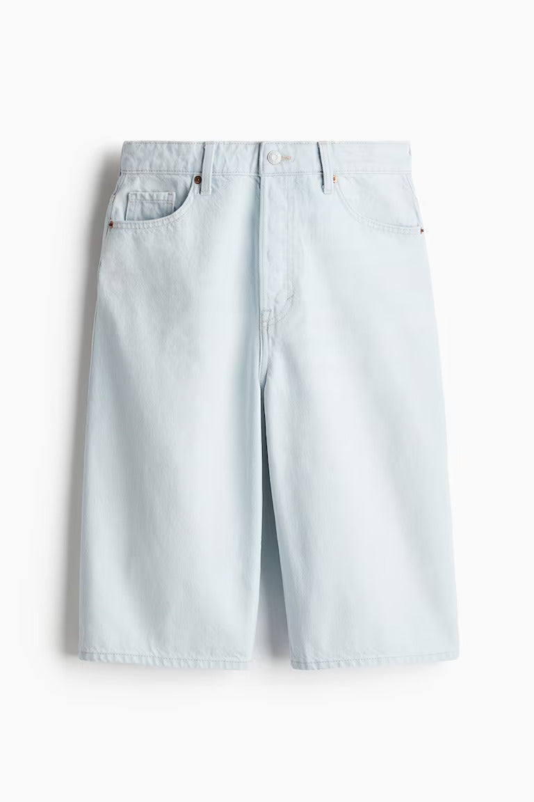 H&M HIGH-WAIST KNEE-LENGTH DENIM SHORTS