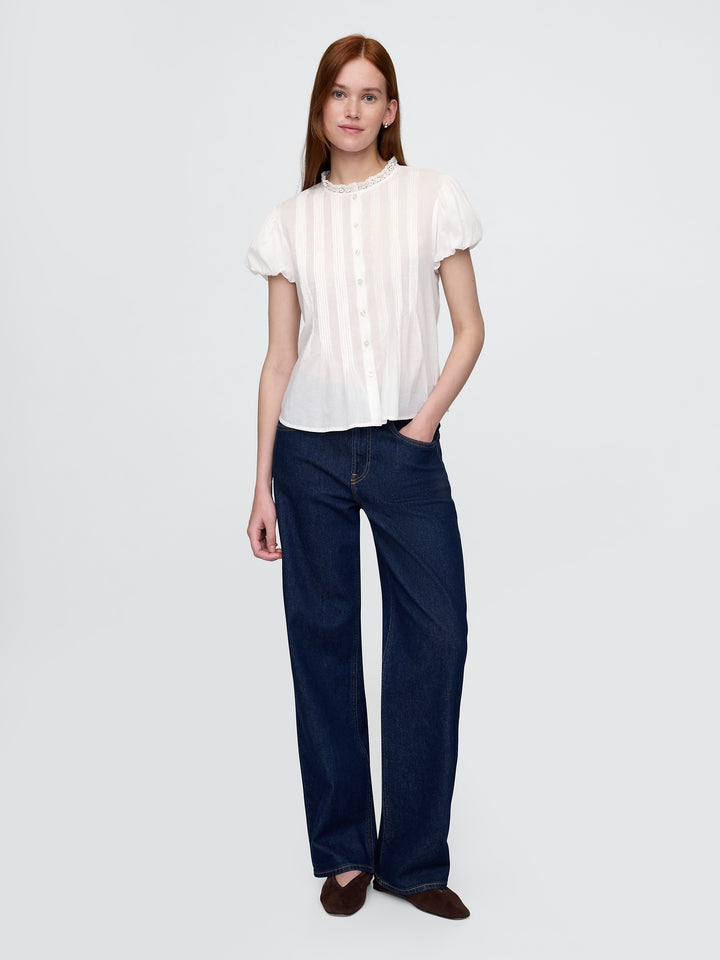 Gap Bubble-Sleeve Pintuck Top