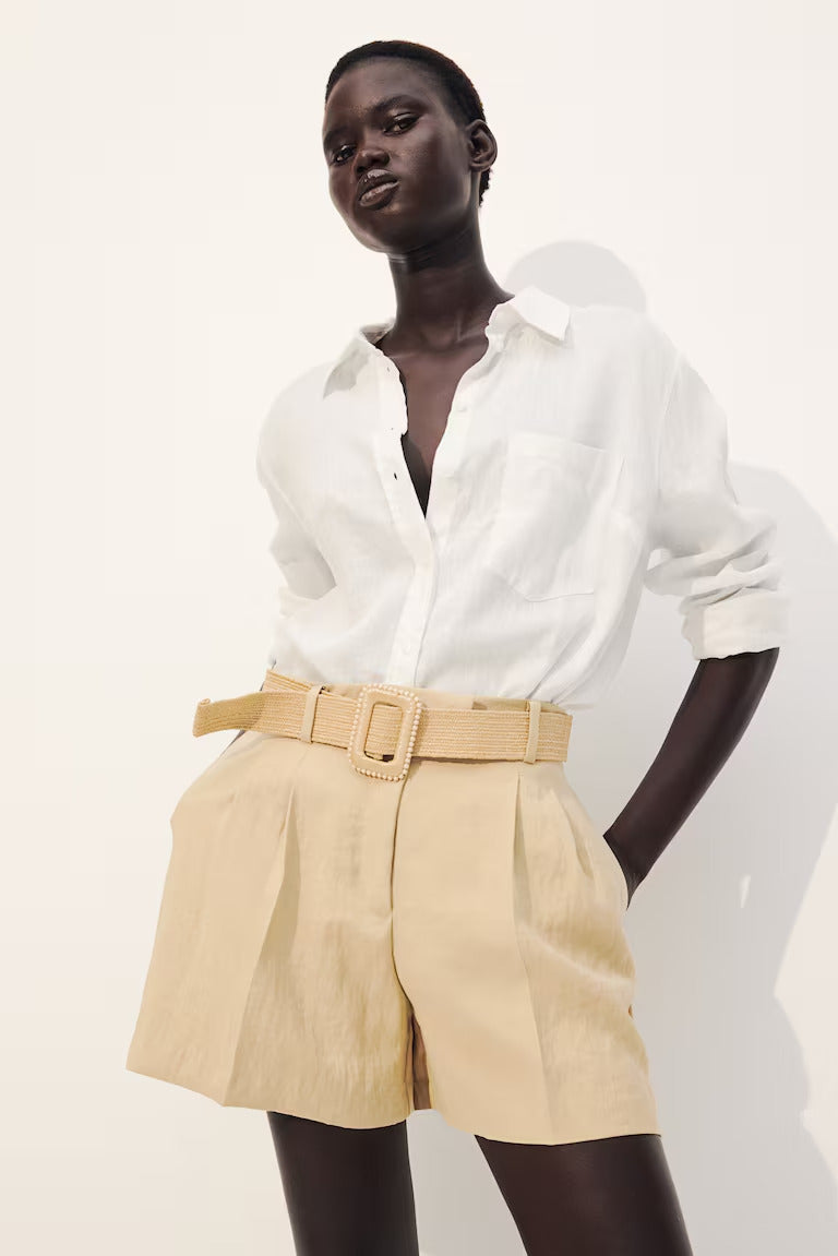H&M BELTED TWILL SHORTS
