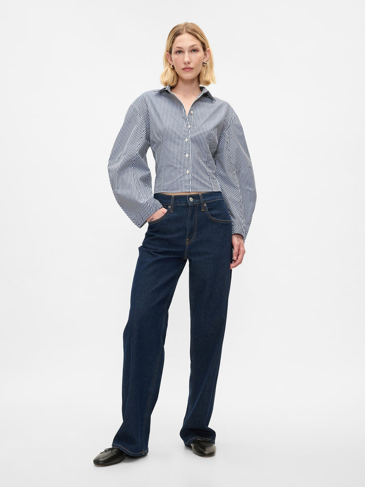 Gap Organic Cotton Poplin Barrel-Sleeve Cropped Shirt