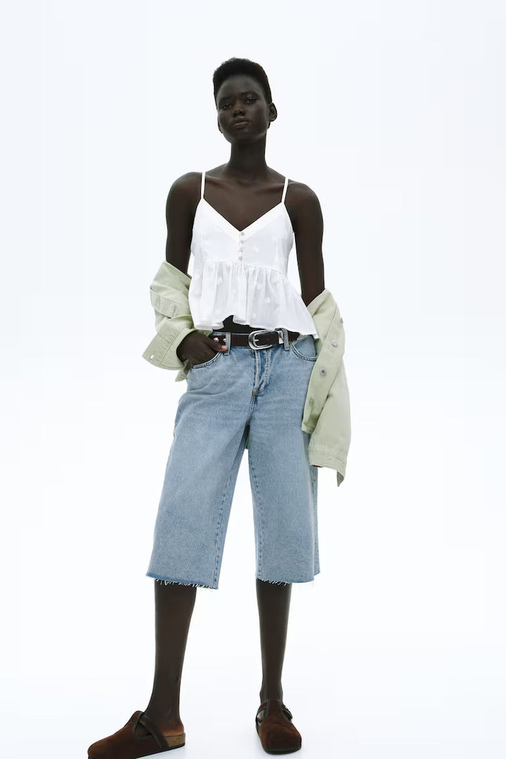 H&M LOW KNEE-LENGTH DENIM SHORTS