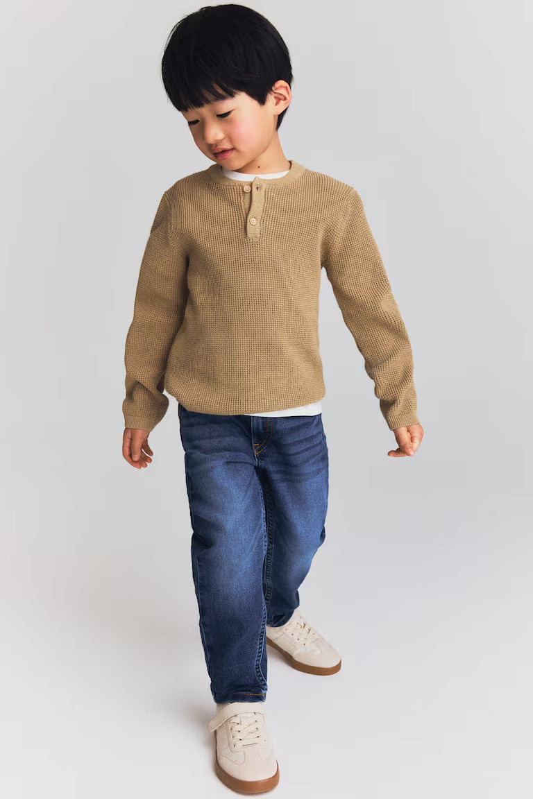 H&M WAFFLE-KNIT HENLEY SWEATER