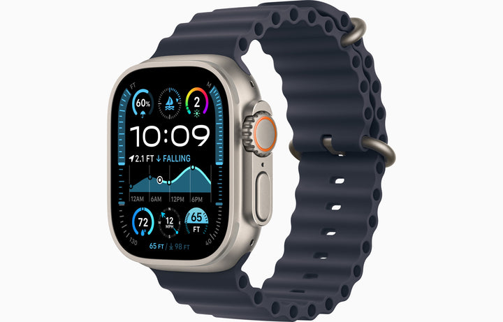 Apple Watch Ultra 2 GPS + Cellular, 49mm Natural Titanium Case with Ice Blue Ocean Band