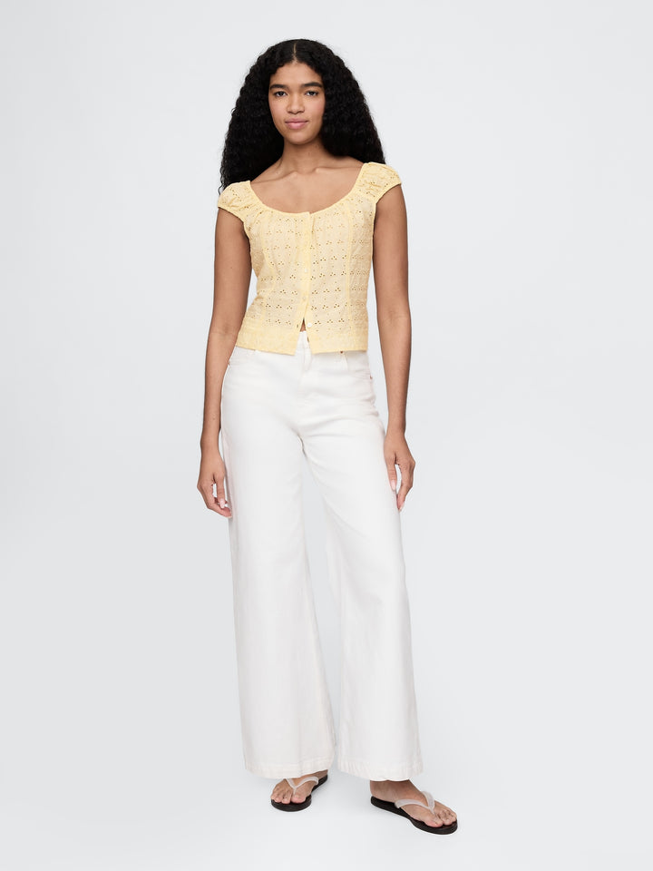 Gap Cap-Sleeve Eyelet Top