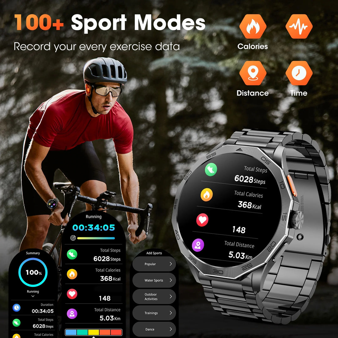 Mingdaln 2025 New 1.85 inch Men's Military Smart Watch fits for Android and Iphone Devices (Black)