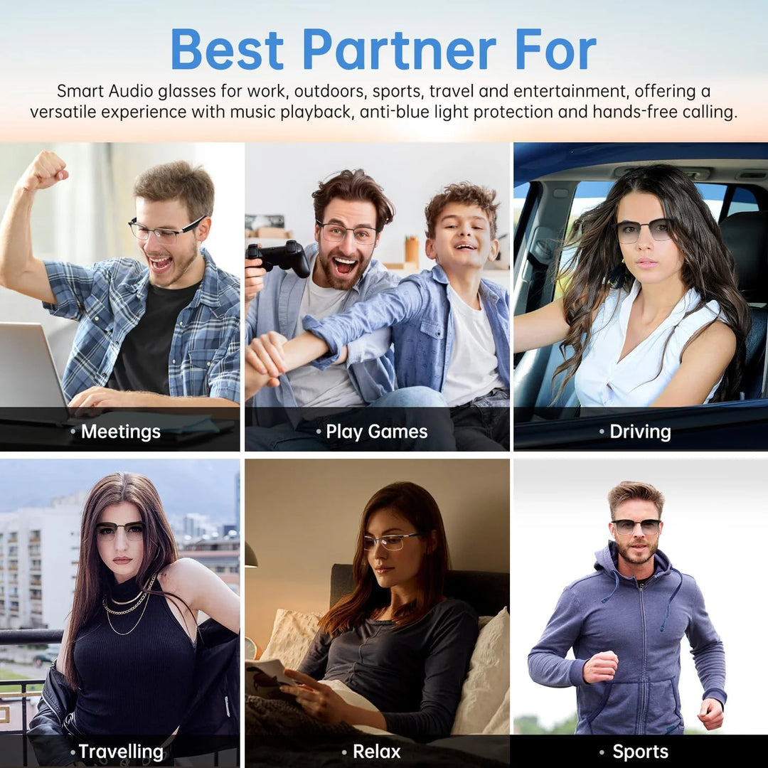 Wiher Smart Glasses with AI Translation, Bluetooth Audio Sunglasses with Photochromic Lenses, Voice Assistant, Real-Time Translation, Supports 144+ Languages, Great for Business, Travel Silver