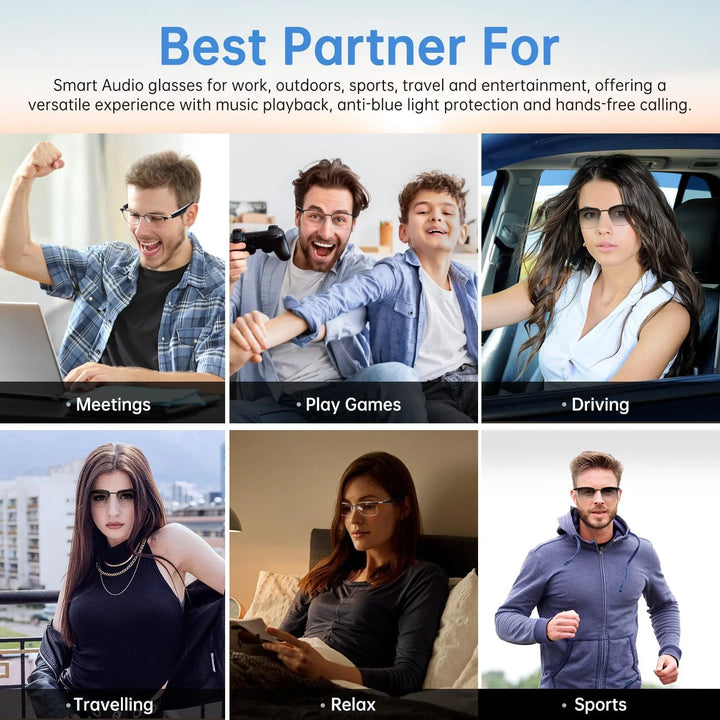 Wiher Smart Glasses with AI Translation, Bluetooth Audio Sunglasses with Photochromic Lenses, Voice Assistant, Real-Time Translation, Supports 144+ Languages, Great for Business, Travel Silver
