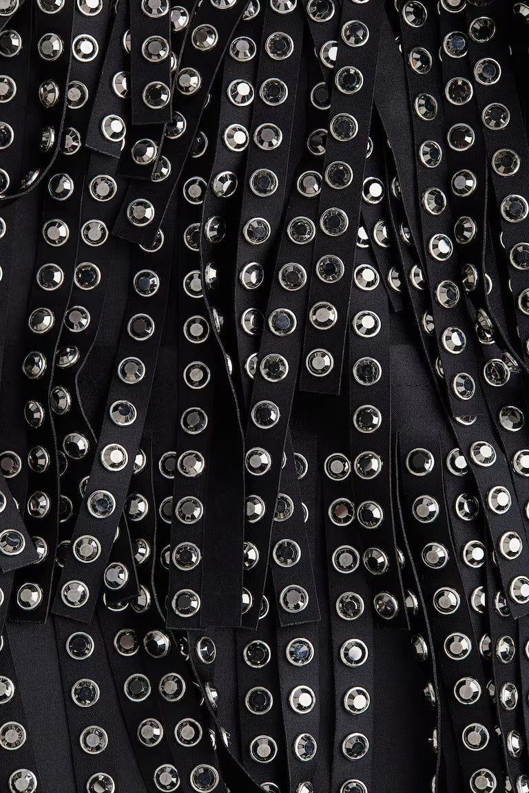 H&M RHINESTONE-DECORATED FRINGED SKIRT