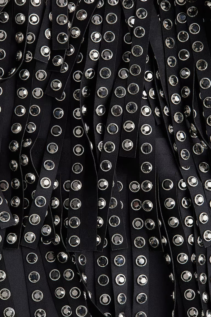 H&M RHINESTONE-DECORATED FRINGED SKIRT