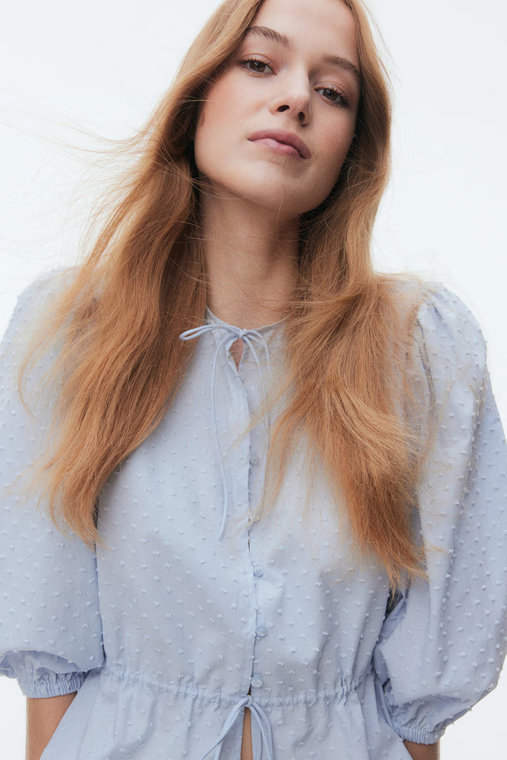 H&M Puff-Sleeved Cotton Blouse
