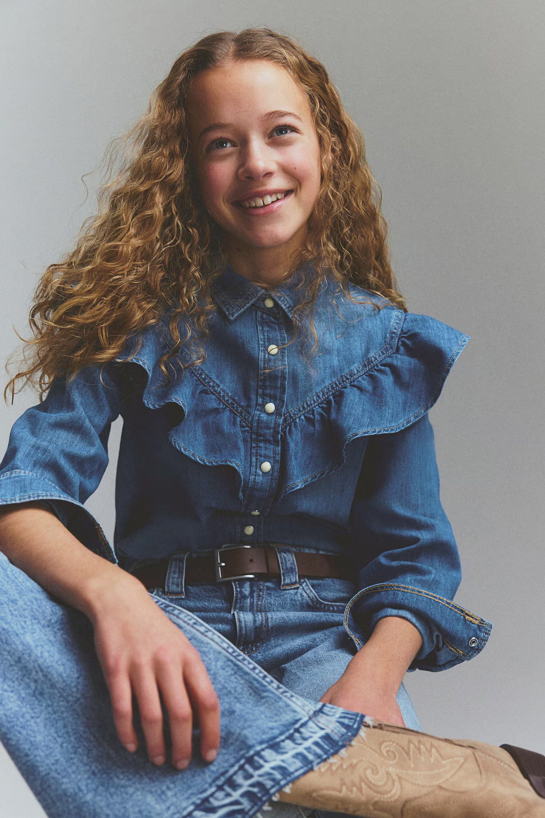 H&M Flounce-Detail Denim Shirt