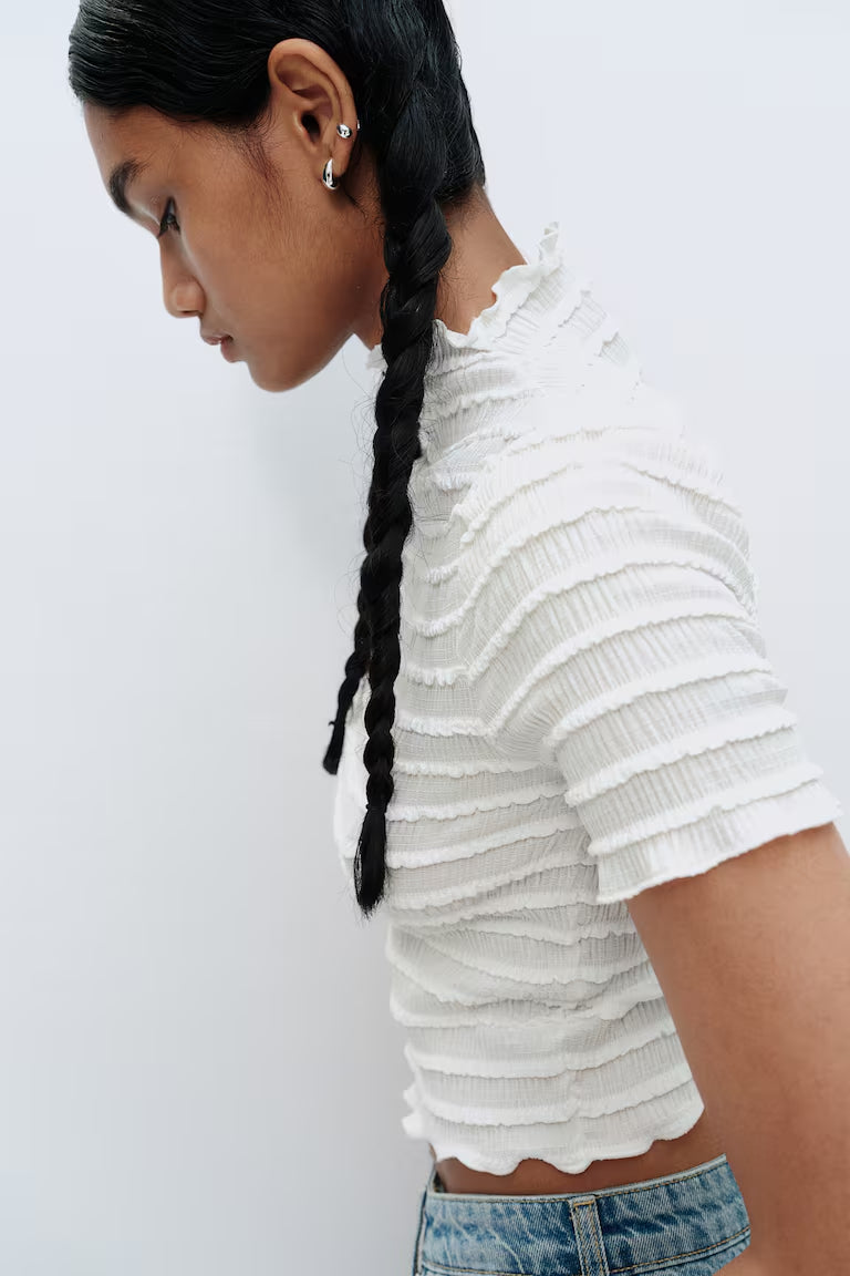H&M SMOCKED TOP WITH OVERLOCKED TRIM